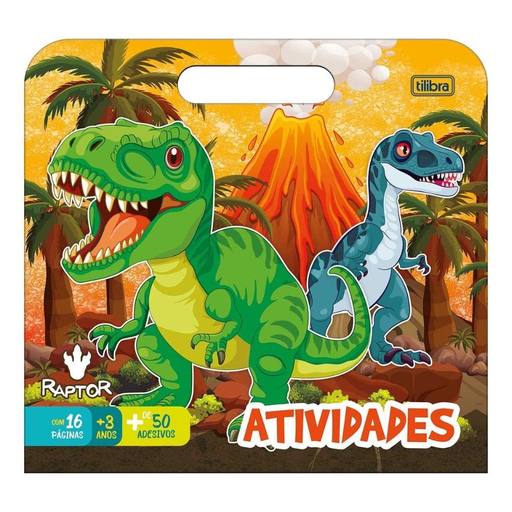 Álbum para Colorir Raptor Dinossauros Maleta 8 Folhas + 50 Adesivos - Tilibra Pintar | Atividades | Papelaria