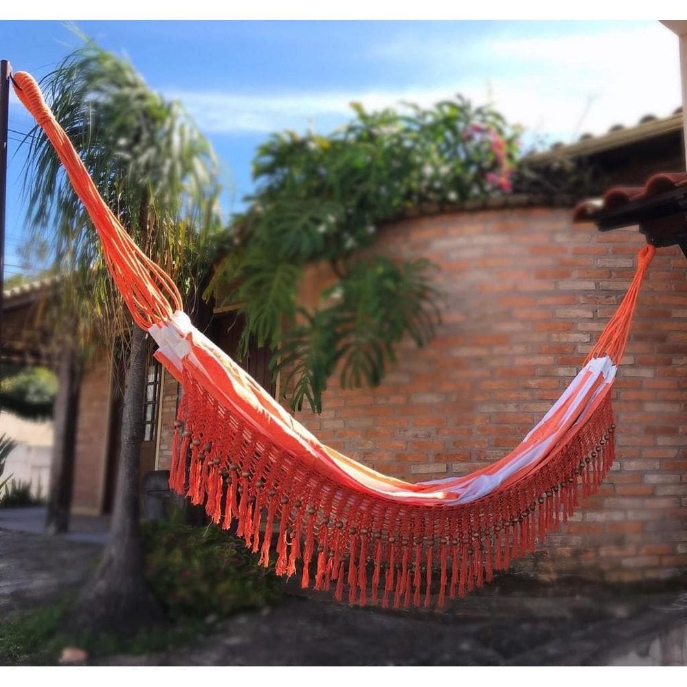 Rede Crochê E Bolinhas - Laranja Com Lista Cru