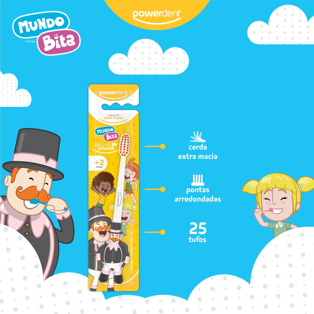 Escova de dente infantil Powerdent 3D Mundo Bita