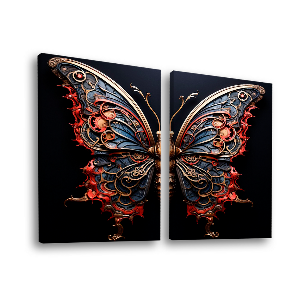 Quadro Decorativo Duo Borboleta Azul Vermelha