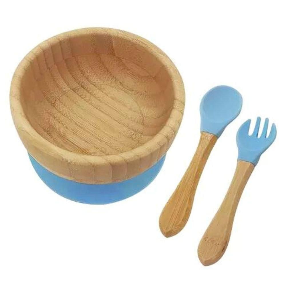 Kit Alimentação Bebê Bowl Ventosa Talheres Bambu Silicone