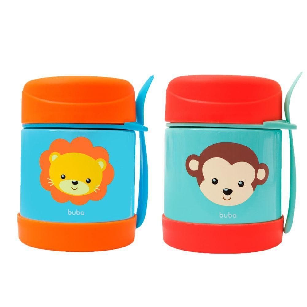Kit 2 Potes Térmico Alimentação Comida Do Bebe Leão/Macaco