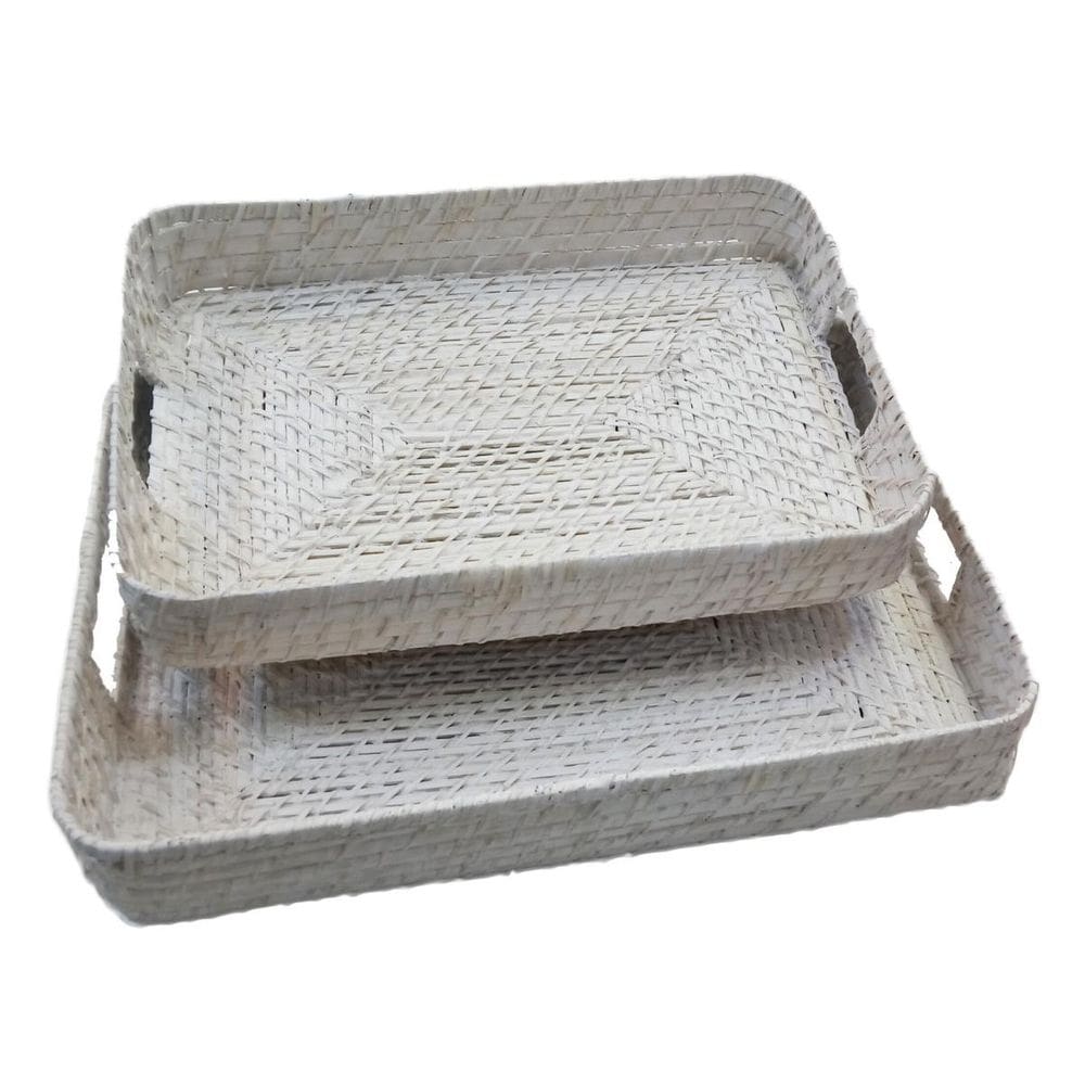 Jogo 2 Bandejas Retangular Rattan Branco