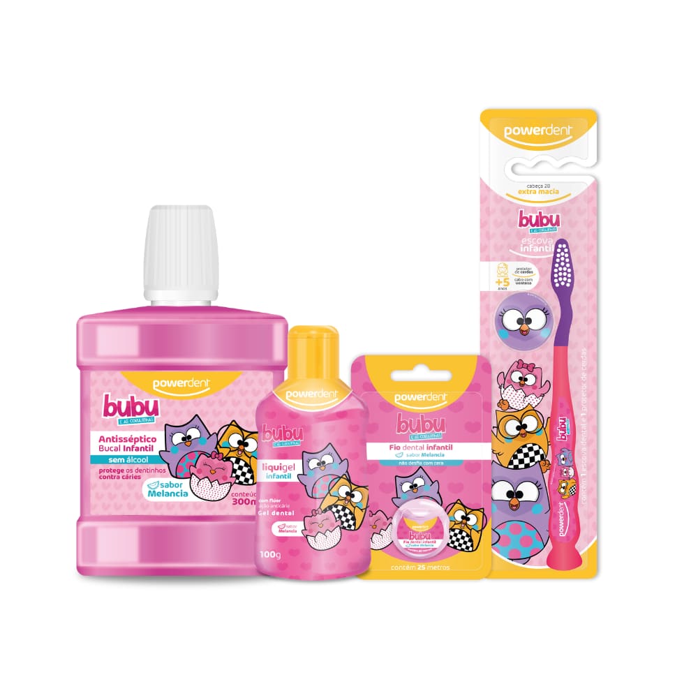 Kit Escova De Dentes + Gel Dental + Antisséptico + Fio Bubu