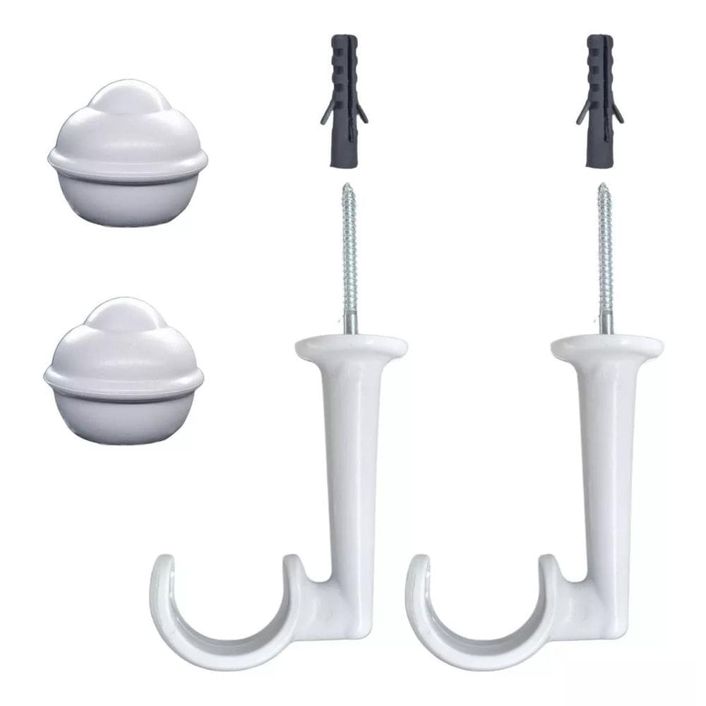Kit 2 Suporte De Teto Para Cortina E Ponteiras Varão 19Mm