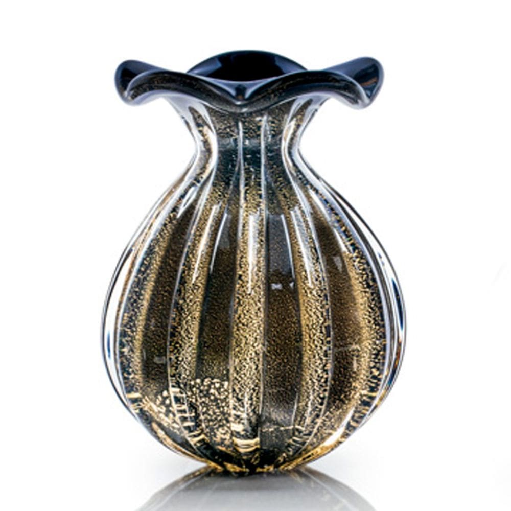 Vaso Em Cristal Murano Preto E Ouro 24 K São Marcos