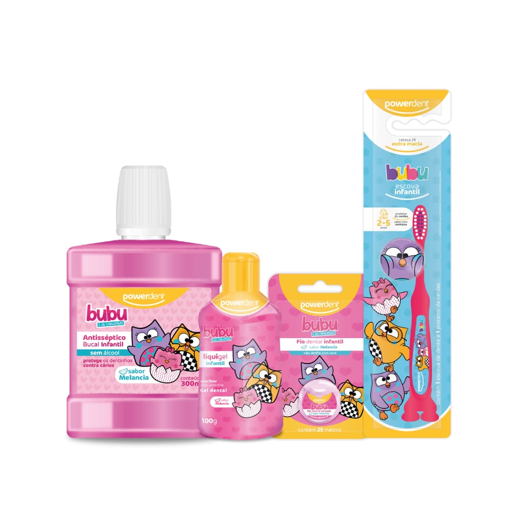 Kit Escova De Dentes + Fio + Antisséptico E Gel Dental Bubu
