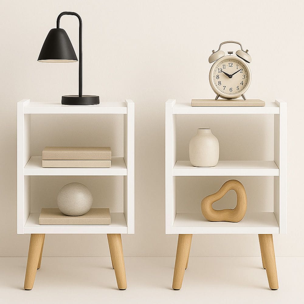 Kit 02 Mesas de Cabeceira Atenya 30cm Estilo Retrô com Pés Palito Branco - Desk Design