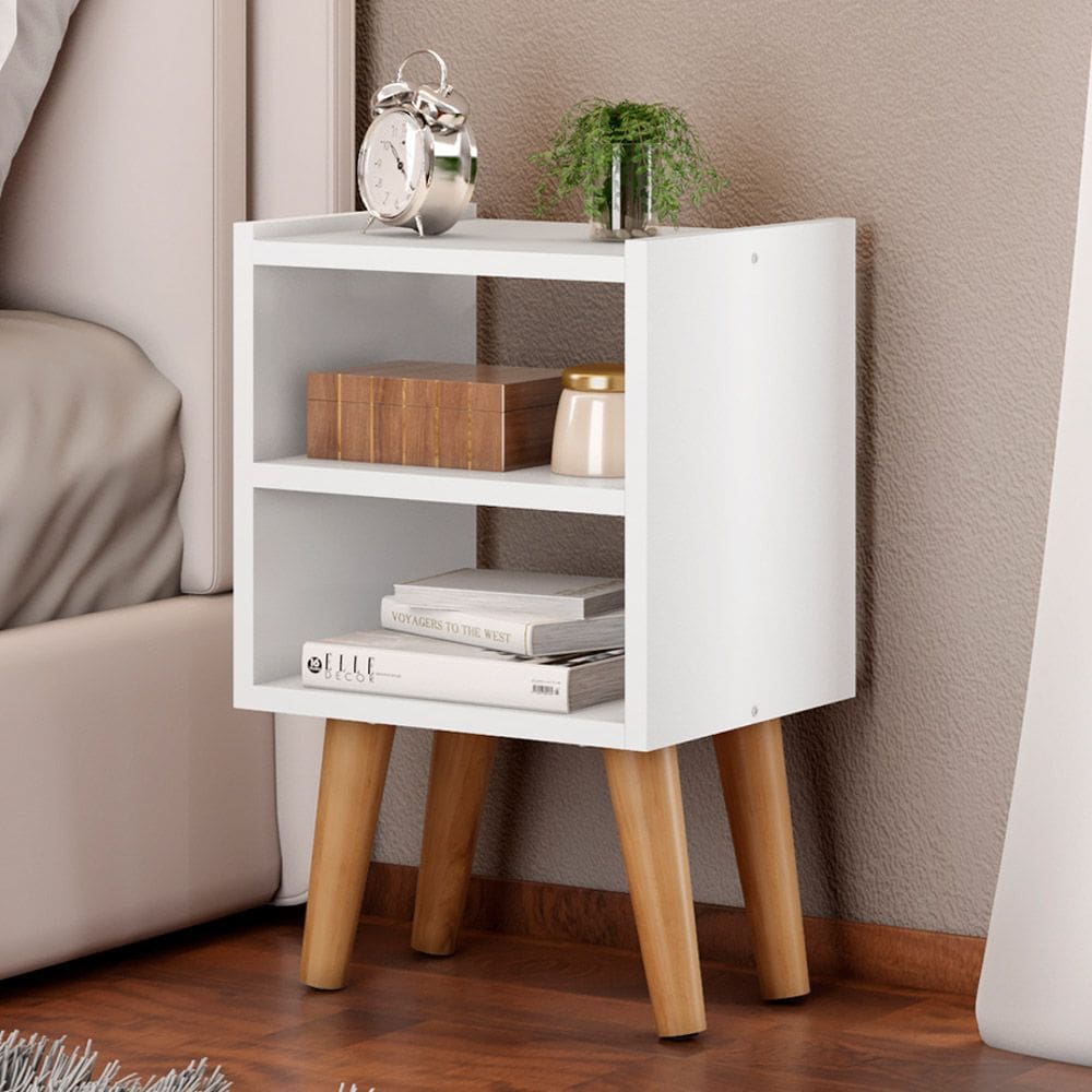 Mesa de Cabeceira Atenya 30cm Estilo Retrô com Pés Palito Branco - Desk Design