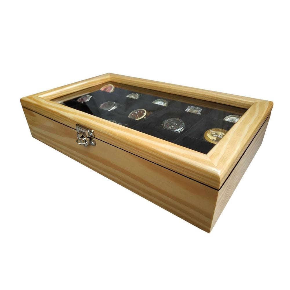 Estojo/Caixa Para 15 Relógios - Marfim Flocado De Preto