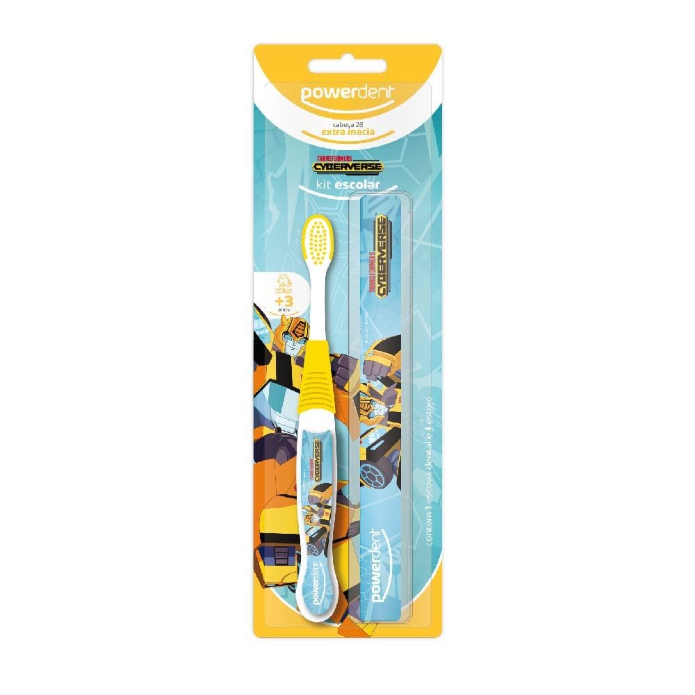 Kit Escolar Escova De Dentes Infantil + Porta Escova Transformers  +3 Anos