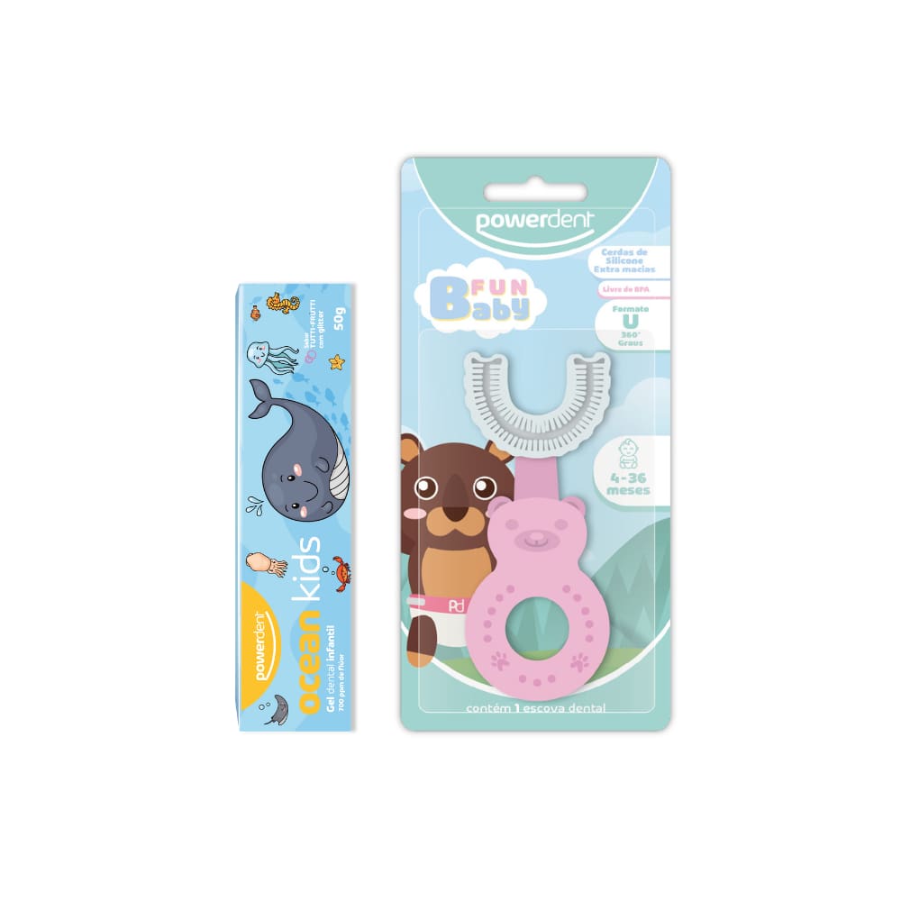 Kit Escova Dental Infantil Fun Baby + Gel Dental Ocean Kids