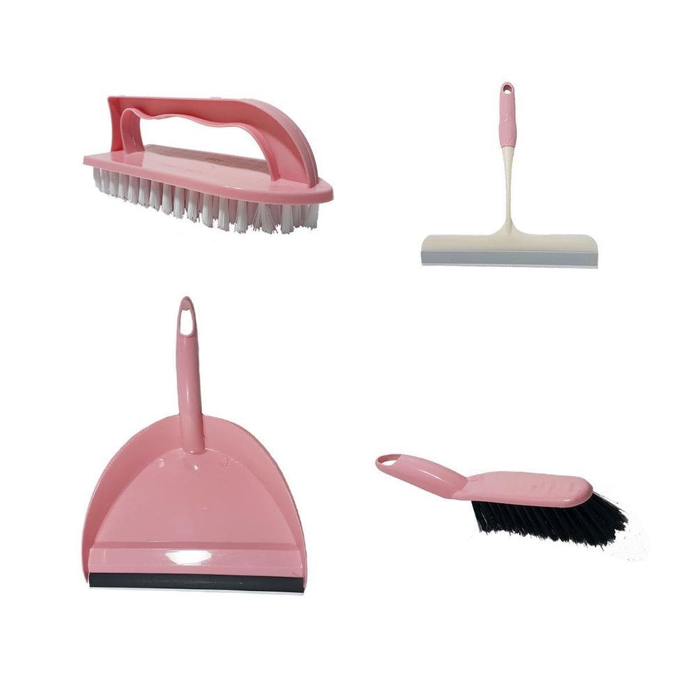 Kit Limpeza 4Pçs Pá Escova Rodo Vassoura Portátil Coloridos