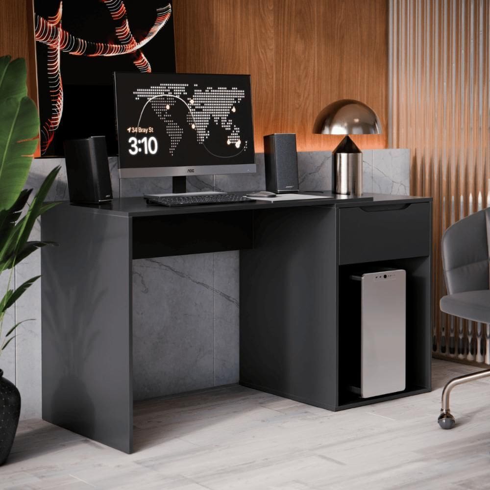 Mesa home office com gaveta Baku preto
