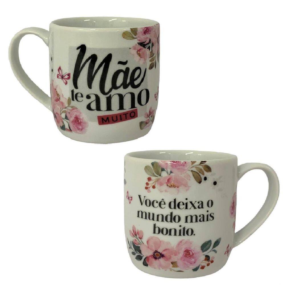 Caneca Porcelana Estampada Branca Mãe Te Amo Muito 360Ml