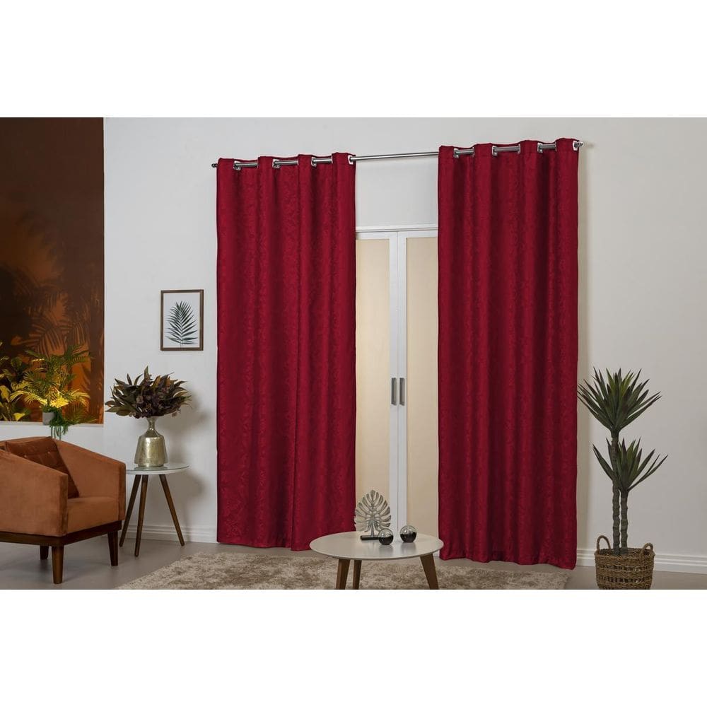 Cortina Jacquard Semiblackout 3M Vermelho Desenhada