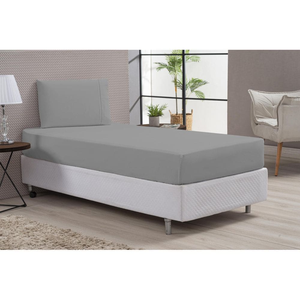 Jogo De Cama Solteiro 80% Algodão Cinza 2 Peças Percal