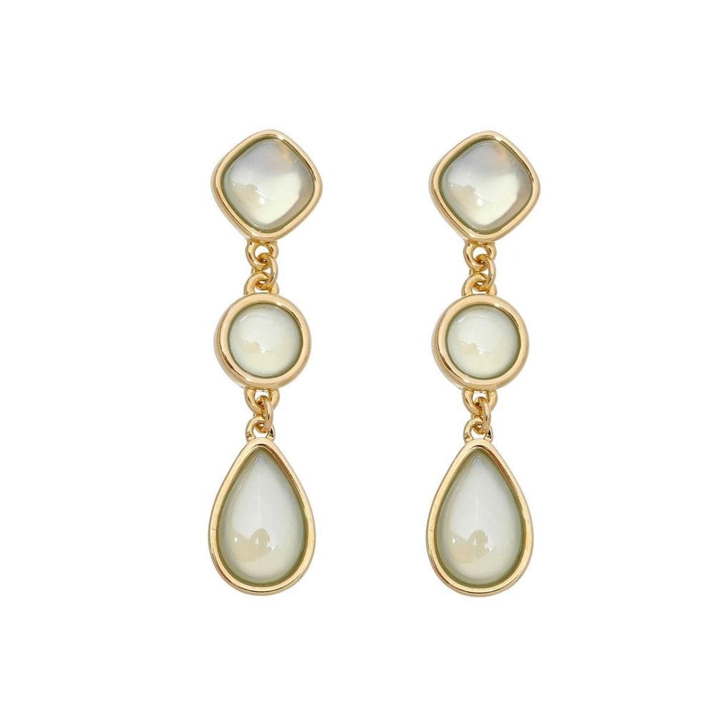 Brinco Folheado A Ouro 18 K Com Pedra Àgata Azul Claro