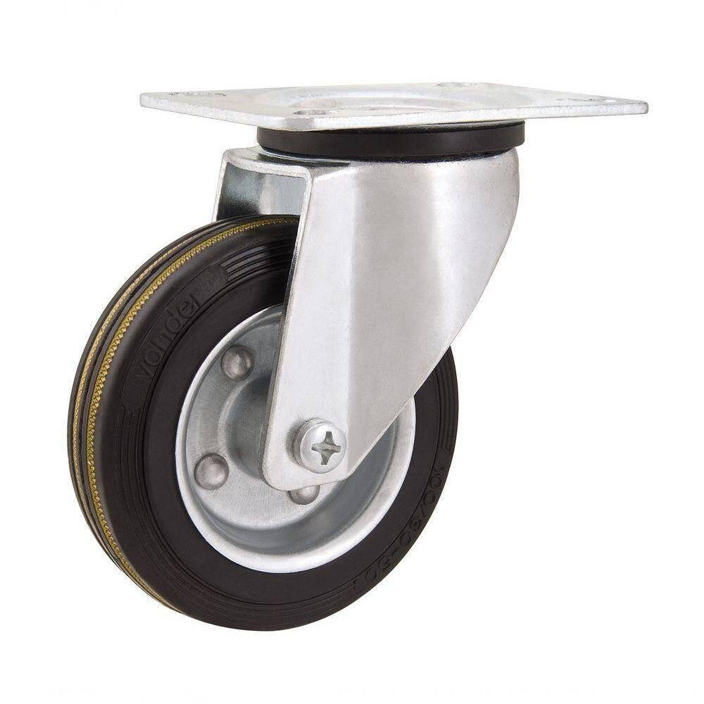 Rodizio Giratório 8 Média 180kg Núcleo Chapa Borracha Preta