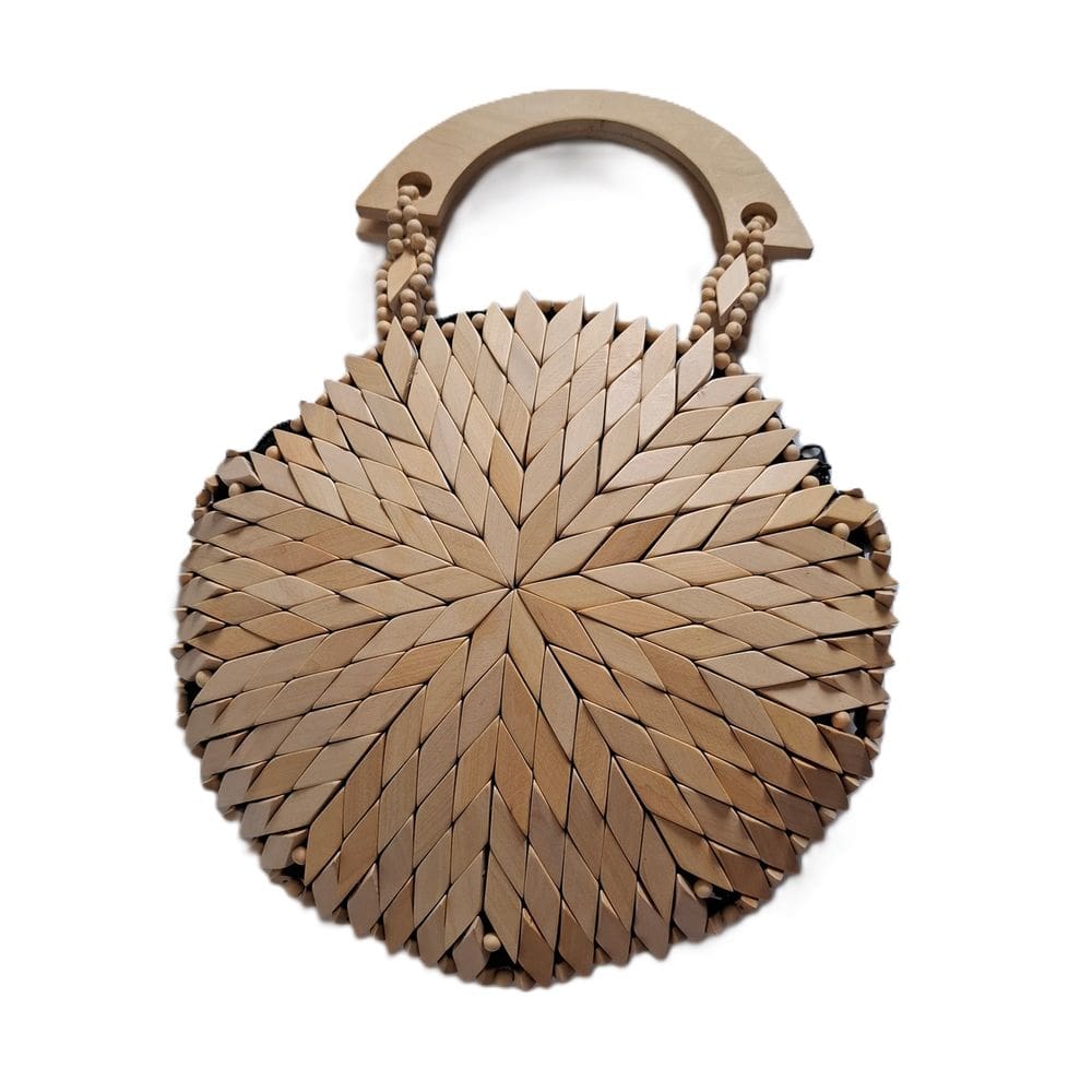 Bolsa Artesanal Redonda Madeira Clara Alça de Mão