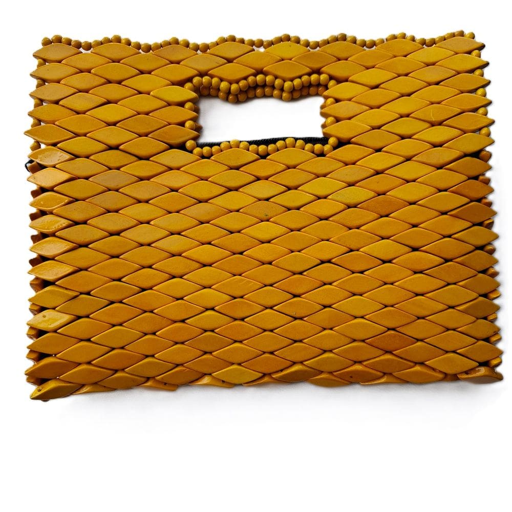 Bolsa Madeira Retangular Amarela Alça Embutida Pequena 26cm