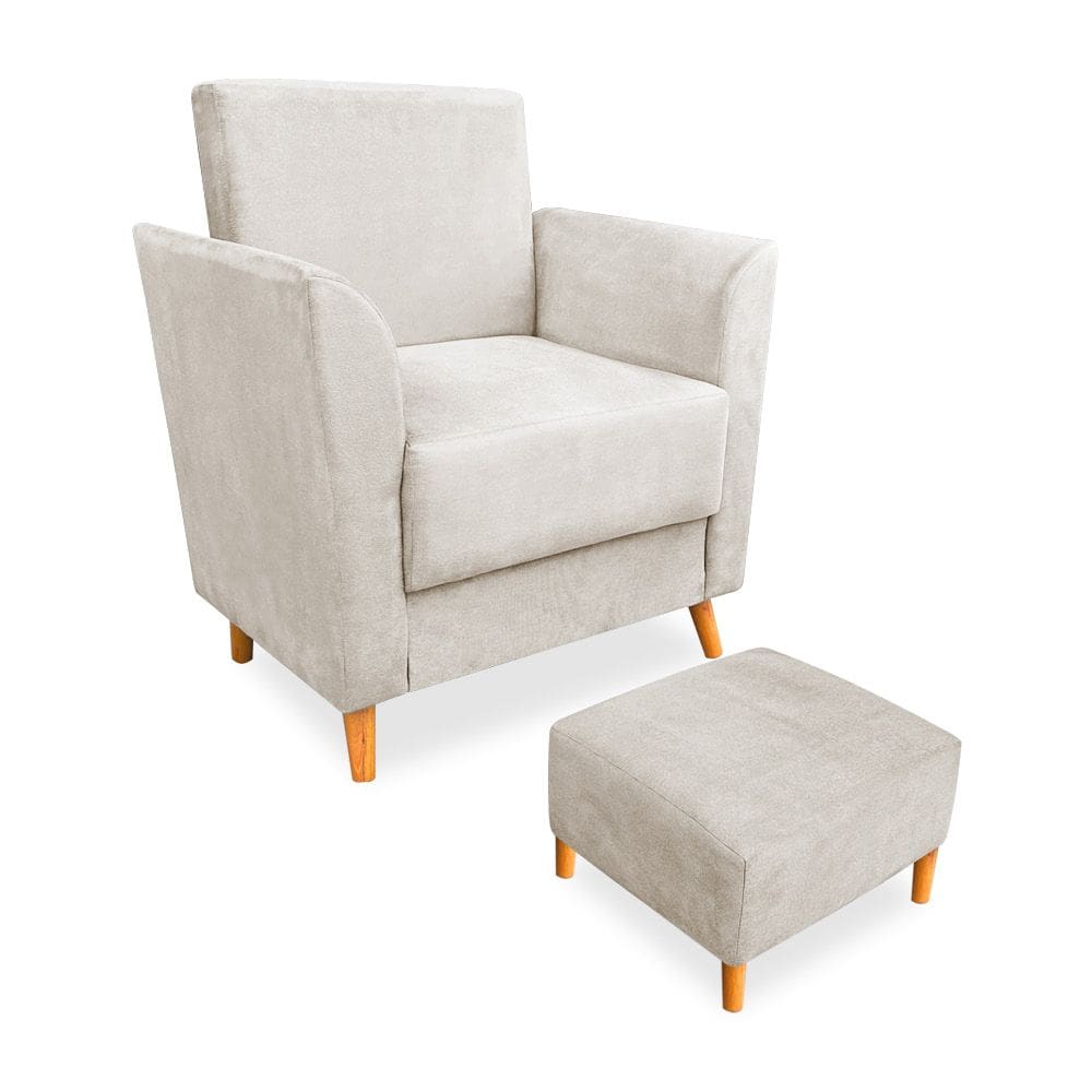 Poltrona de Amamentação com Puff Flavia Suede Bege - Pallazio