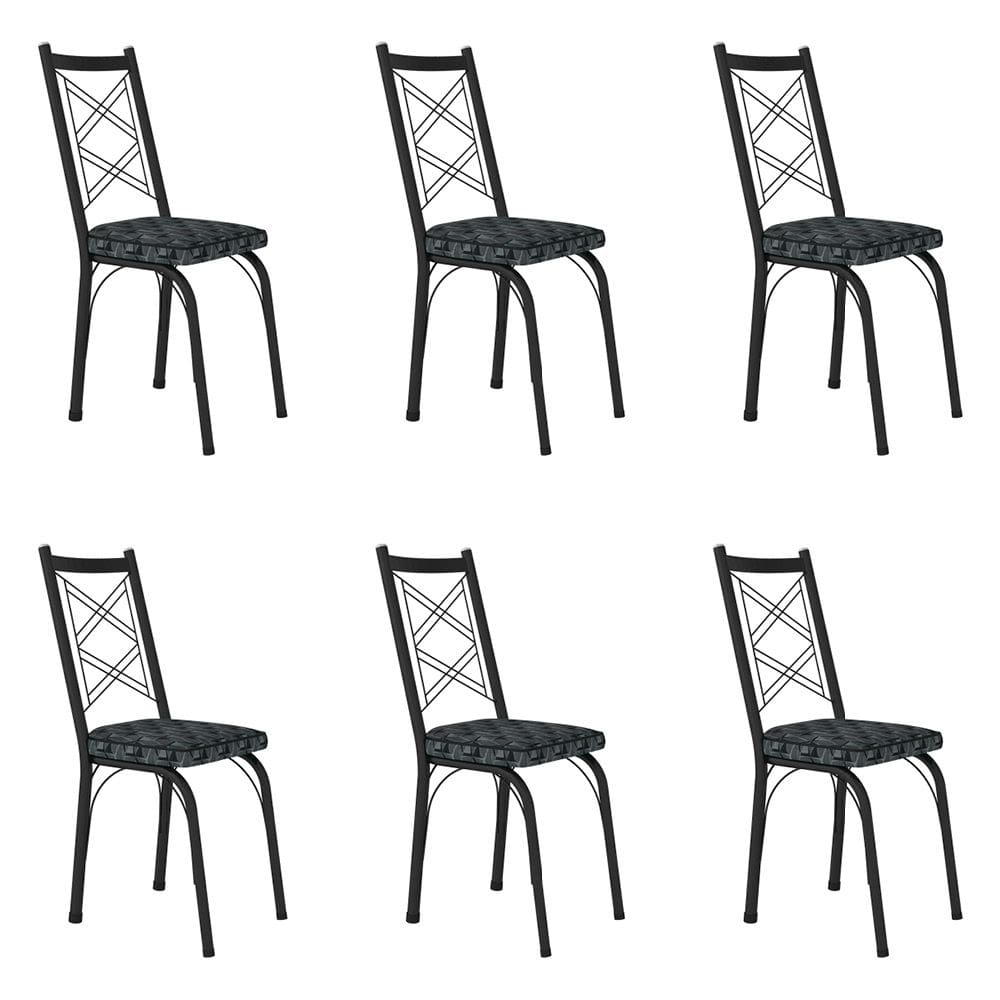 Kit 6 Cadeiras de Cozinha Delaware Estampado Mosaico Silver Pés de Ferro Preto - Pallazio