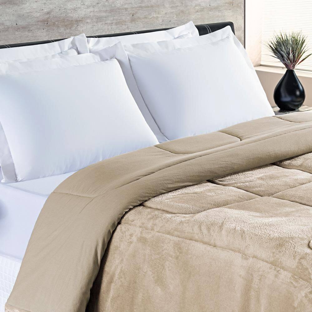 Coberdrom Allure Queen Dupla Face Manta Plush 1 Peça Cáqui