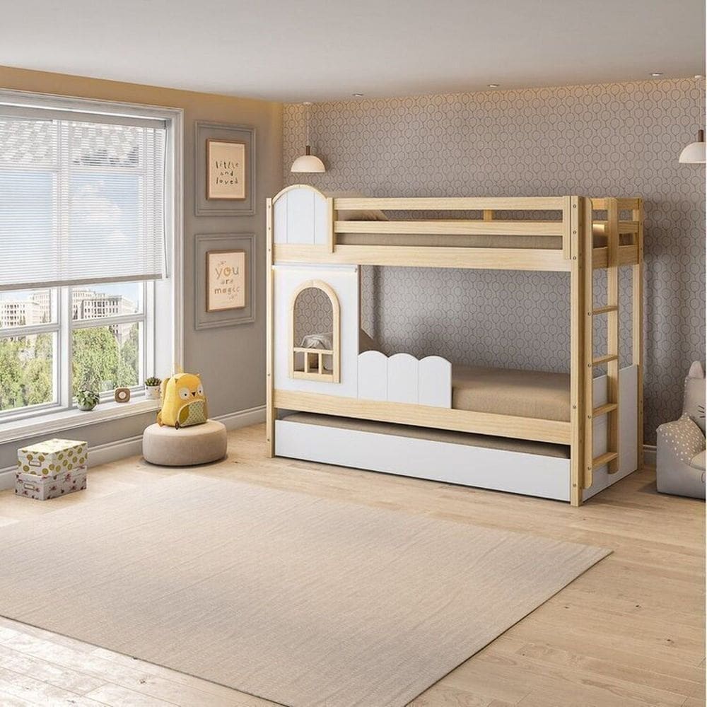Treliche Infantil Janela com Cerquinha e Led New Garden Casatema Natural/Branco