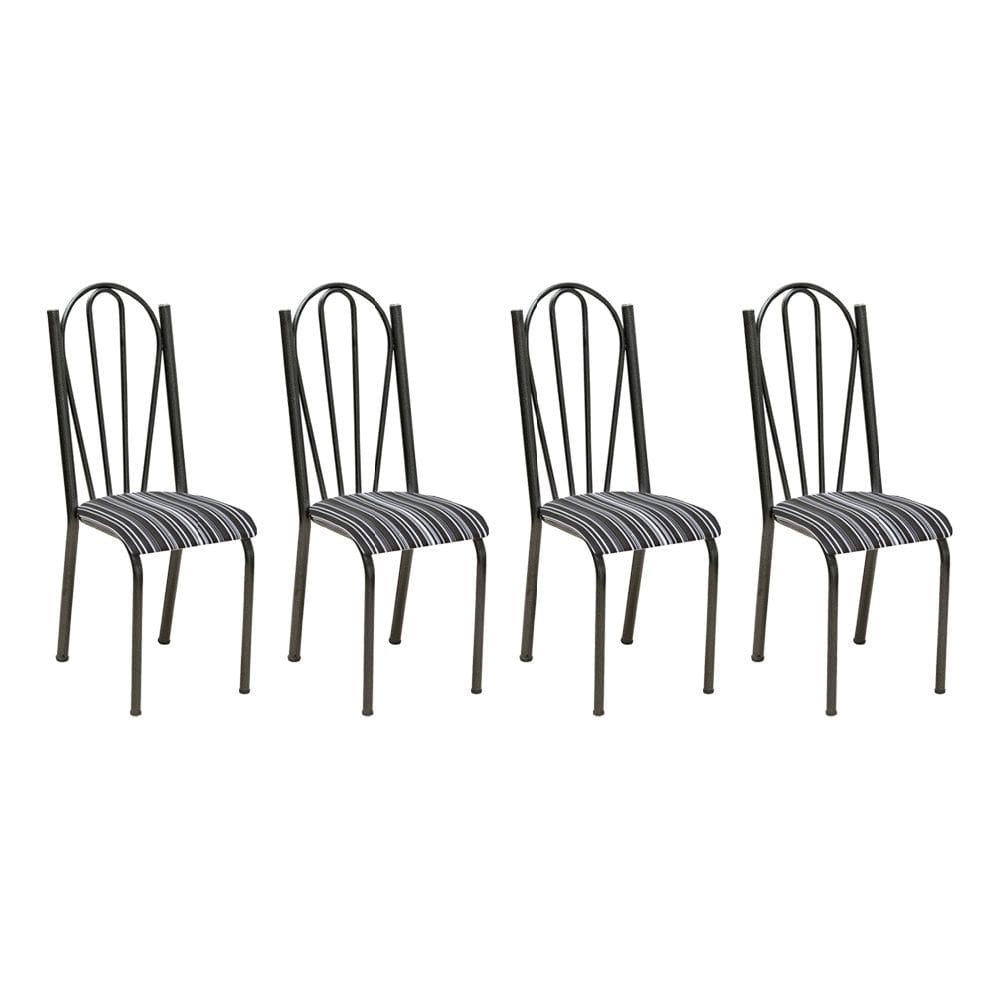 Kit 4 Cadeiras de Cozinha Alasca Estampado Preto Listrado Pés de Ferro Cromo Preto - Pallazio