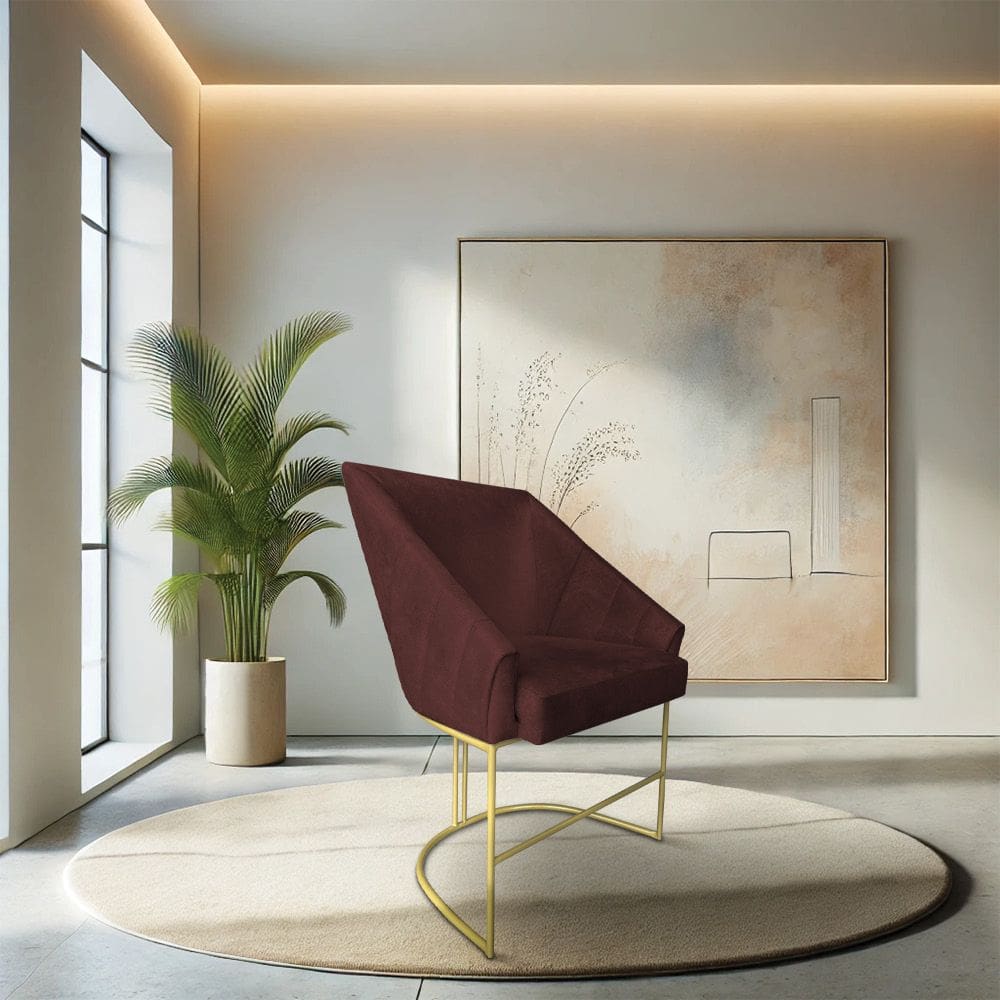 Poltrona Decorativa Alana Suede Base de Ferro Dourado - Pallazio