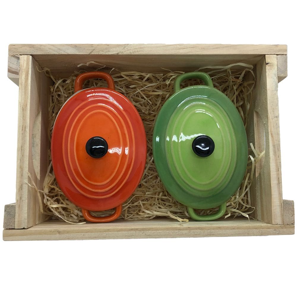 Panelinhas Laranja, Verde, Porcelana Oval Engradado Presente