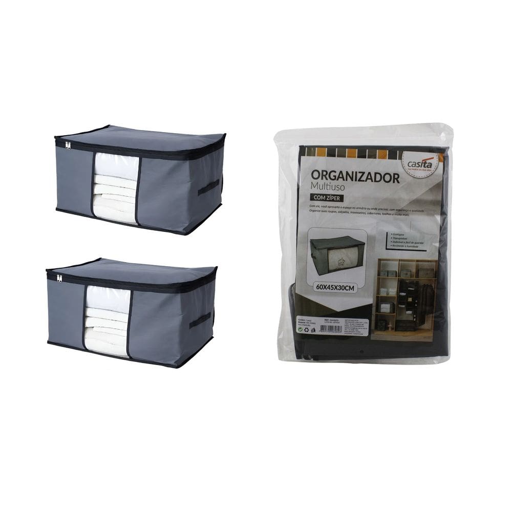 Kit 2 Saco Organizador Edredom Cobertor Lençol Fronha Casita com Ziper