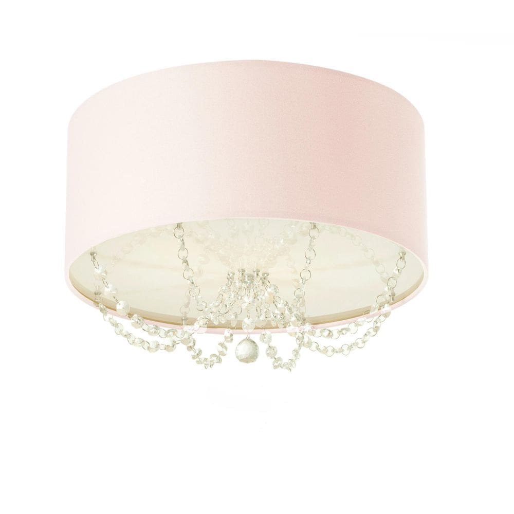 Plafon Em Tecido Com Pingentes De Cristal 30Cm Diâmetro Rosa