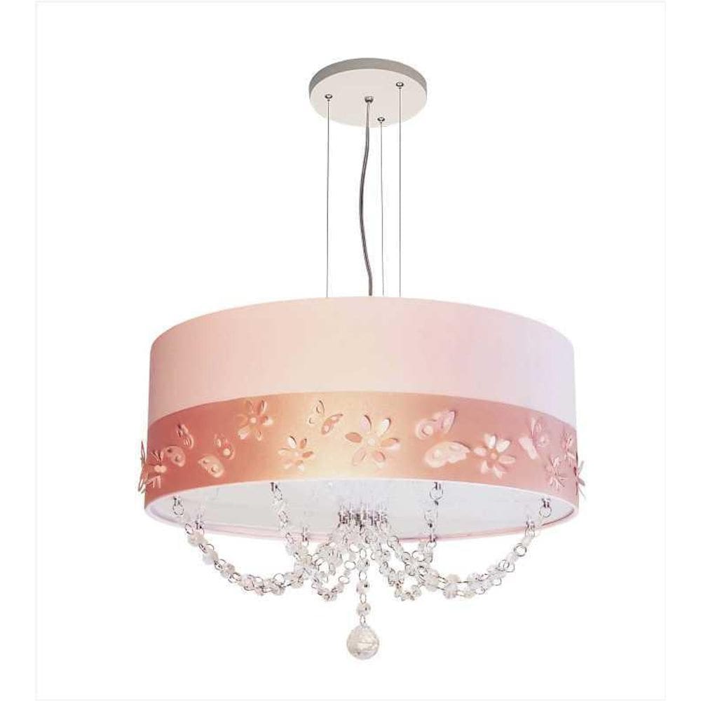 Luminária Flores e Borboletas Rosa Bebê 2 Lâmpadas LED