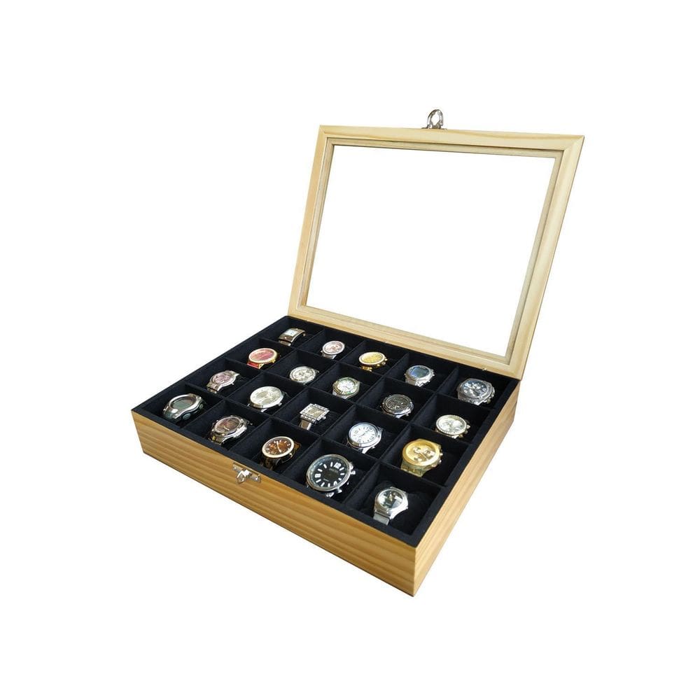 Estojo/Caixa 20 Relógios Madeira Marfim Flocado Preto