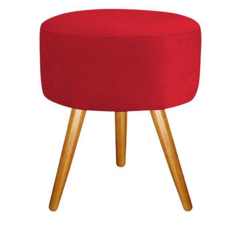 Puff Puf Para Decoração Sala De Estar Redondo Suede Vermelho