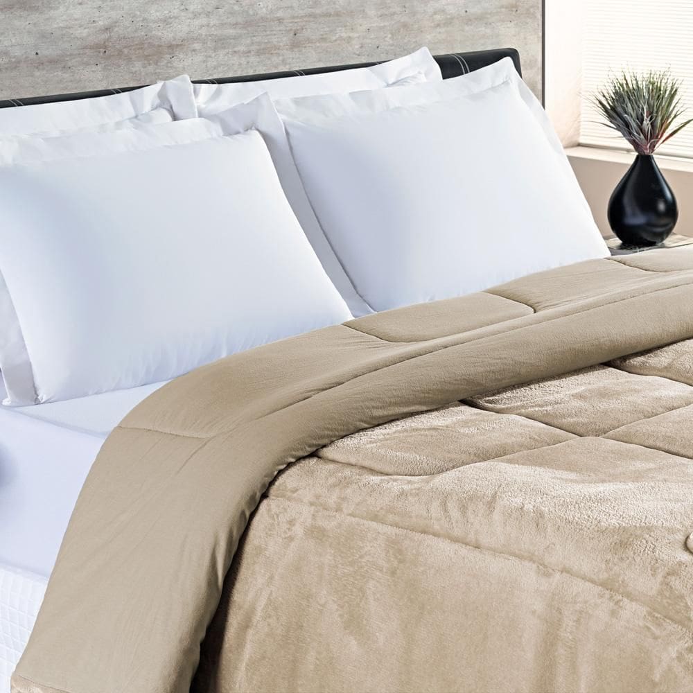 Coberdrom Allure Queen Dupla Face Manta Plush 1 Peça Cáqui