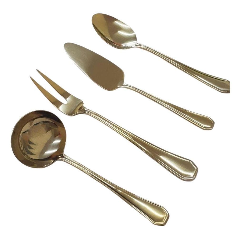 Conjunto Dourado Talheres Para Servir Com 4 Peças By Fineza