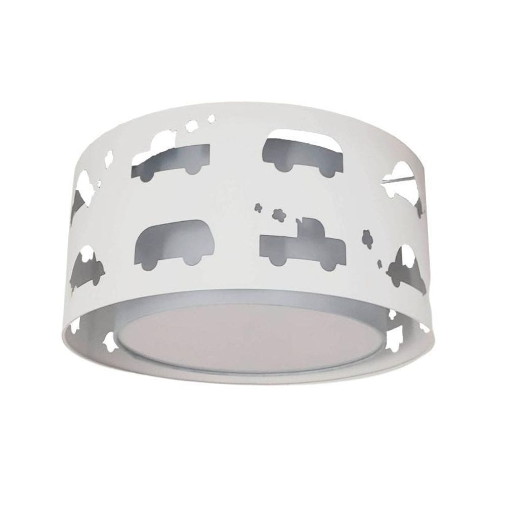 Luminária Infantil Plafon Carrinhos Cinza 30X16