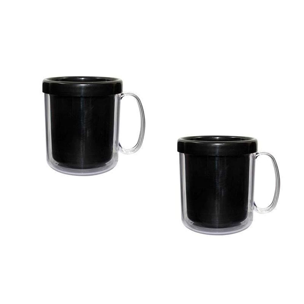 Kit 2 Canecas Térmica Cristal Preto 300Ml Plástico
