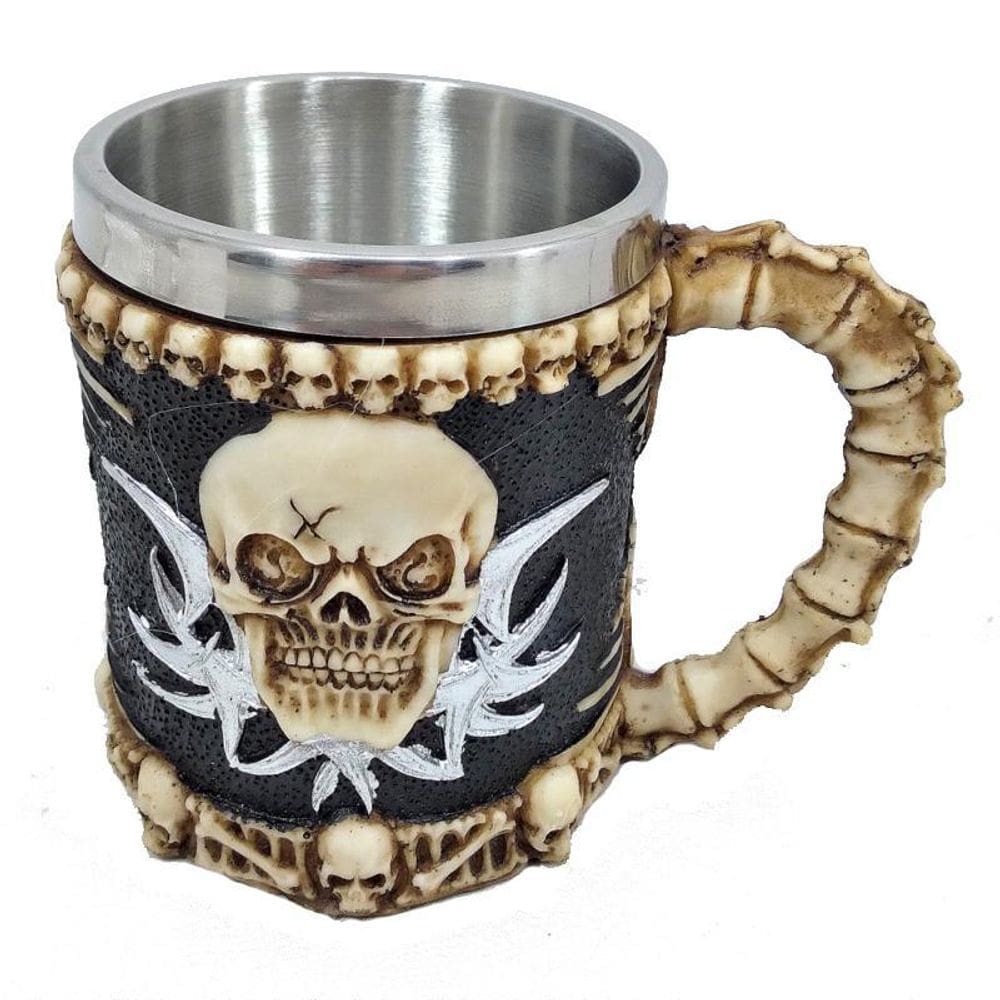 Caneca Caveira F Copo Inox 3 D Taça 400 Ml
