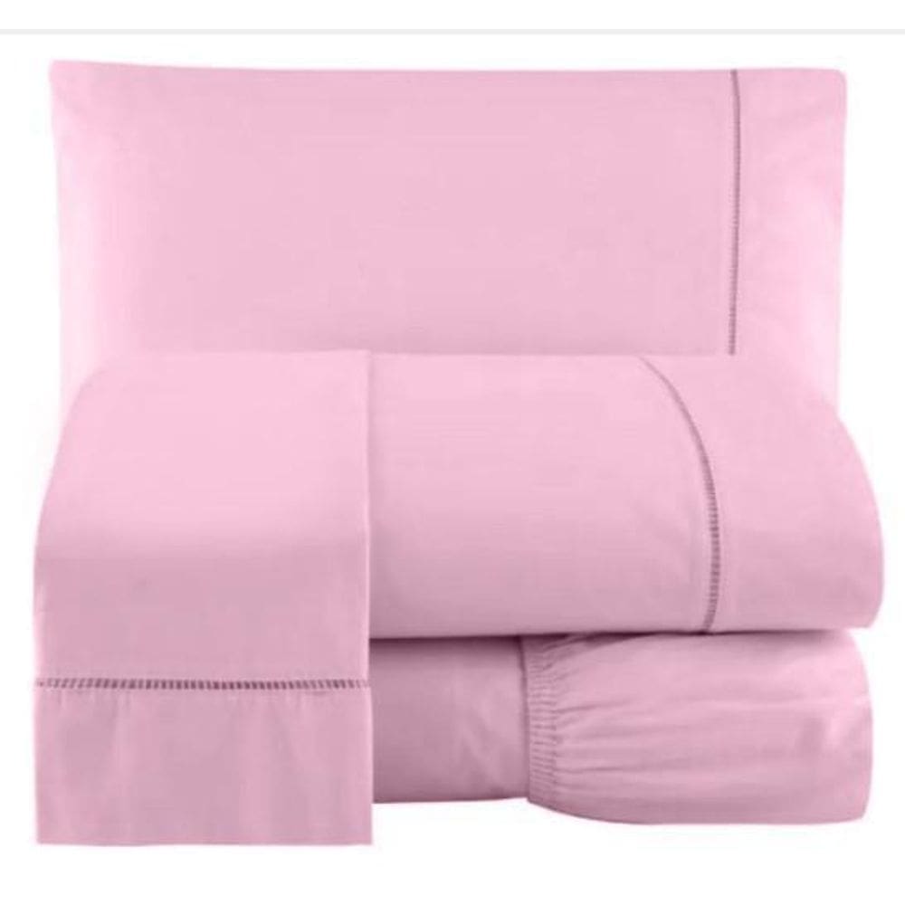 Jogo De Lençol Percal Ponto Palito Queen 4 Peças Rosa