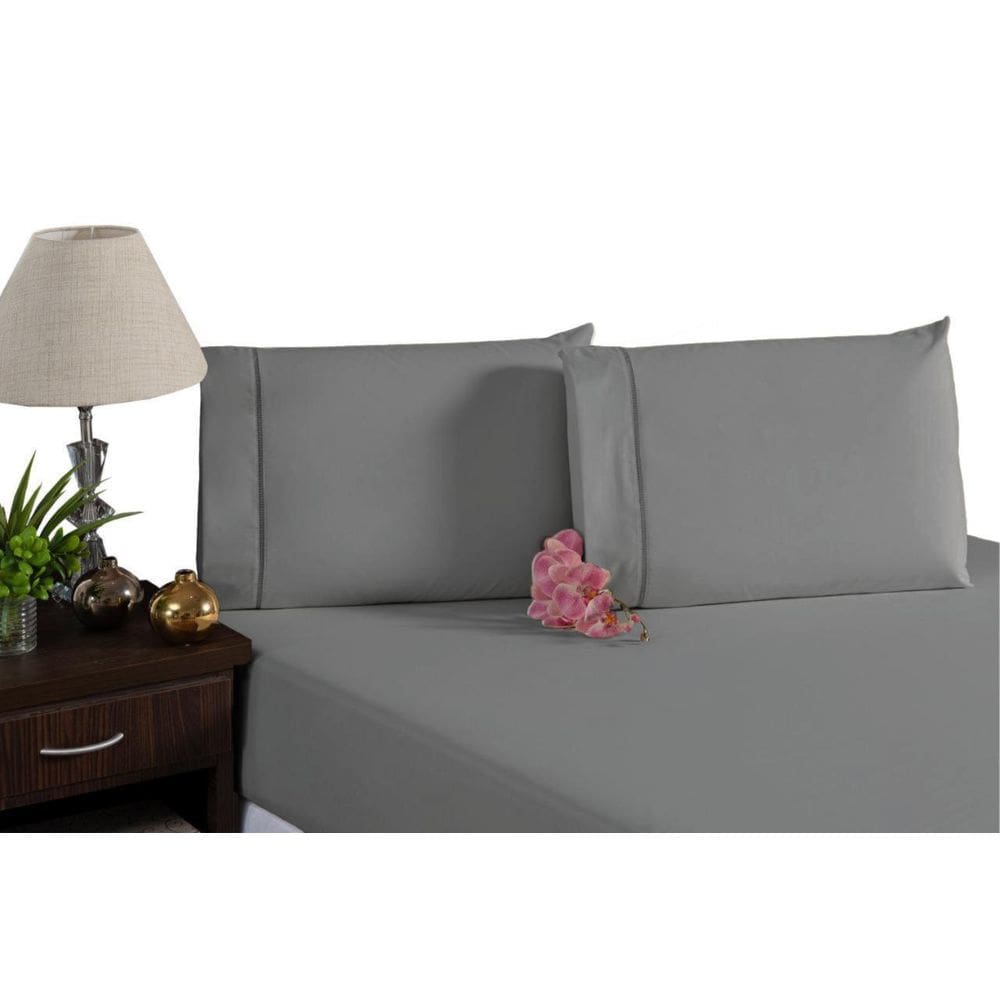 Jogo Lençol Casal Padrão Poliéster Ponto Palito Cinza