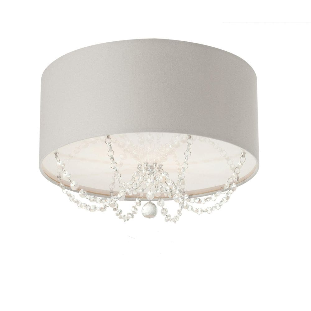 Plafon Em Tecido Com Pingentes Cristal 30Cm Diâmetro Cinza