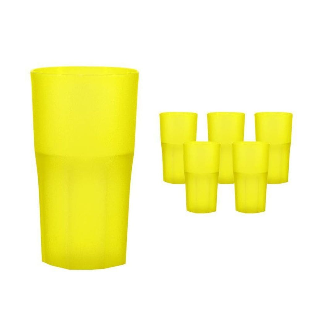 Kit 6 Copos Roma Amarelo Neon 360Ml Plástico Premium