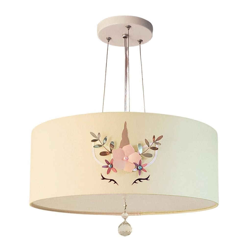 Lustre Pendente Infantil Unicórnio Cúpula Cru 50X15 3E27