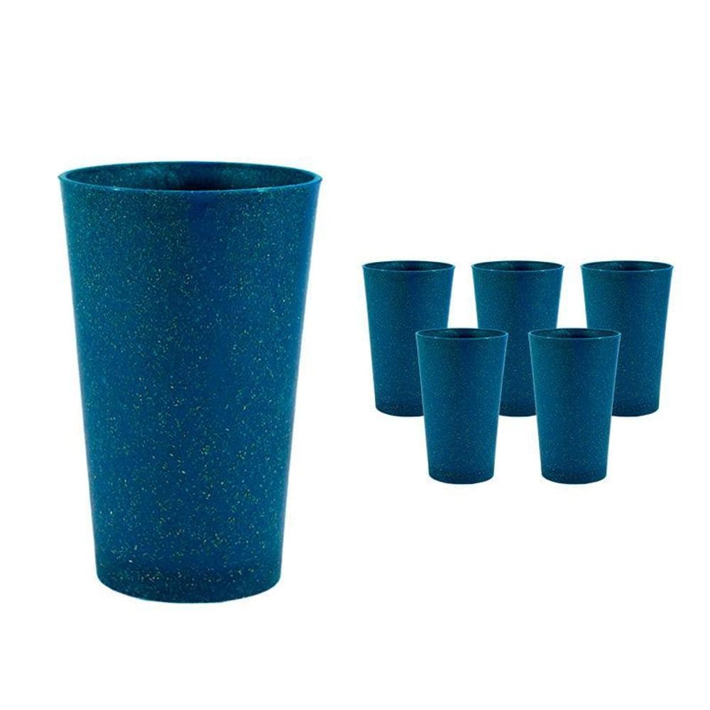 Kit 6 Copos Cancun Fibra Madeira Greencolors Azul 320Ml