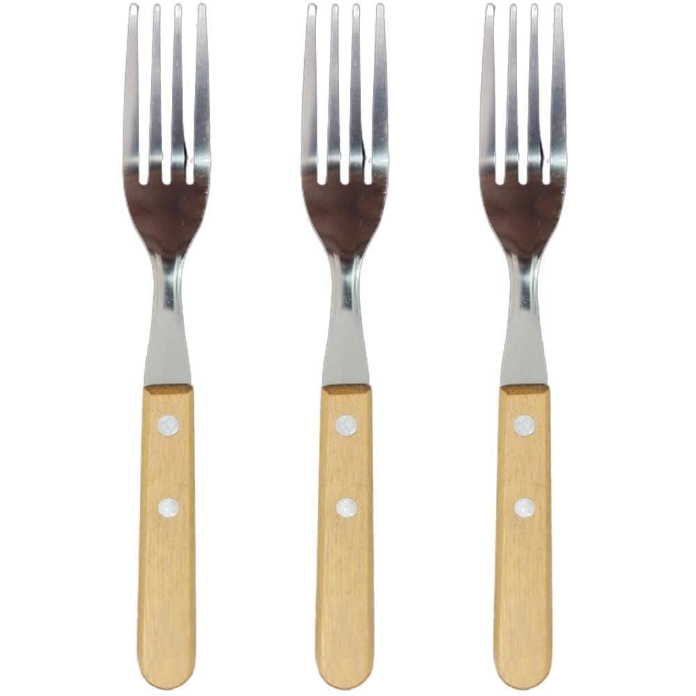 Kit 3 Garfo De Mesa Inox Com Cabo De Madeira 19 Cm