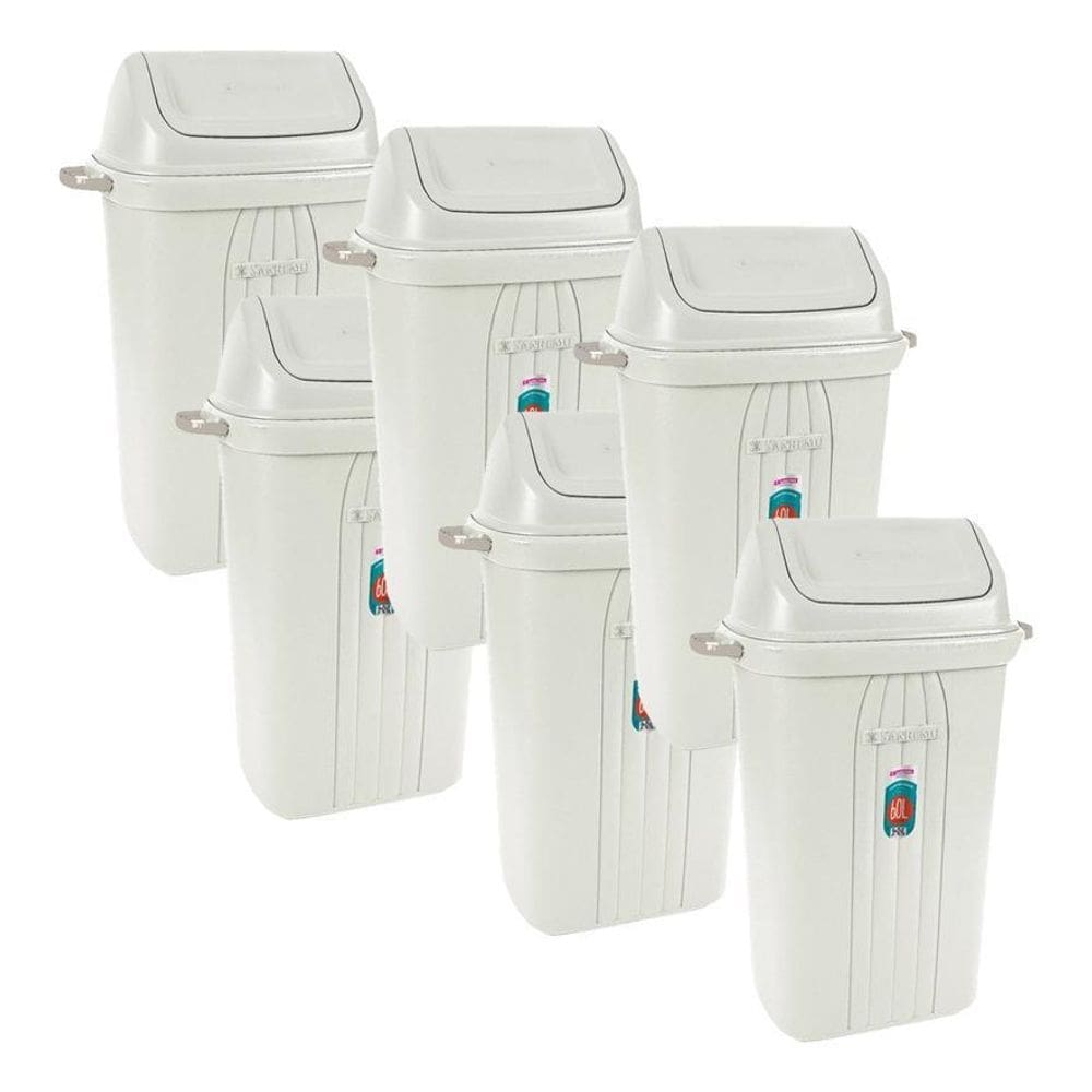 Lixeira Sanremo Em Plástico Resistente 60 Litros Kit 6